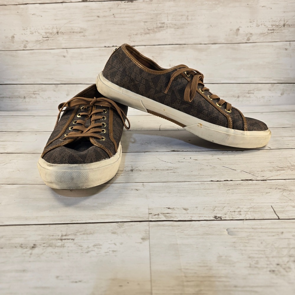 Michael Kors Brown Signature Logo Print Low Top Sneakers Shoes Womens Size‎ 8